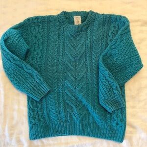 Vintage CB Sports Wool Ski Sweater 80s Teal Cable Knit Sweater